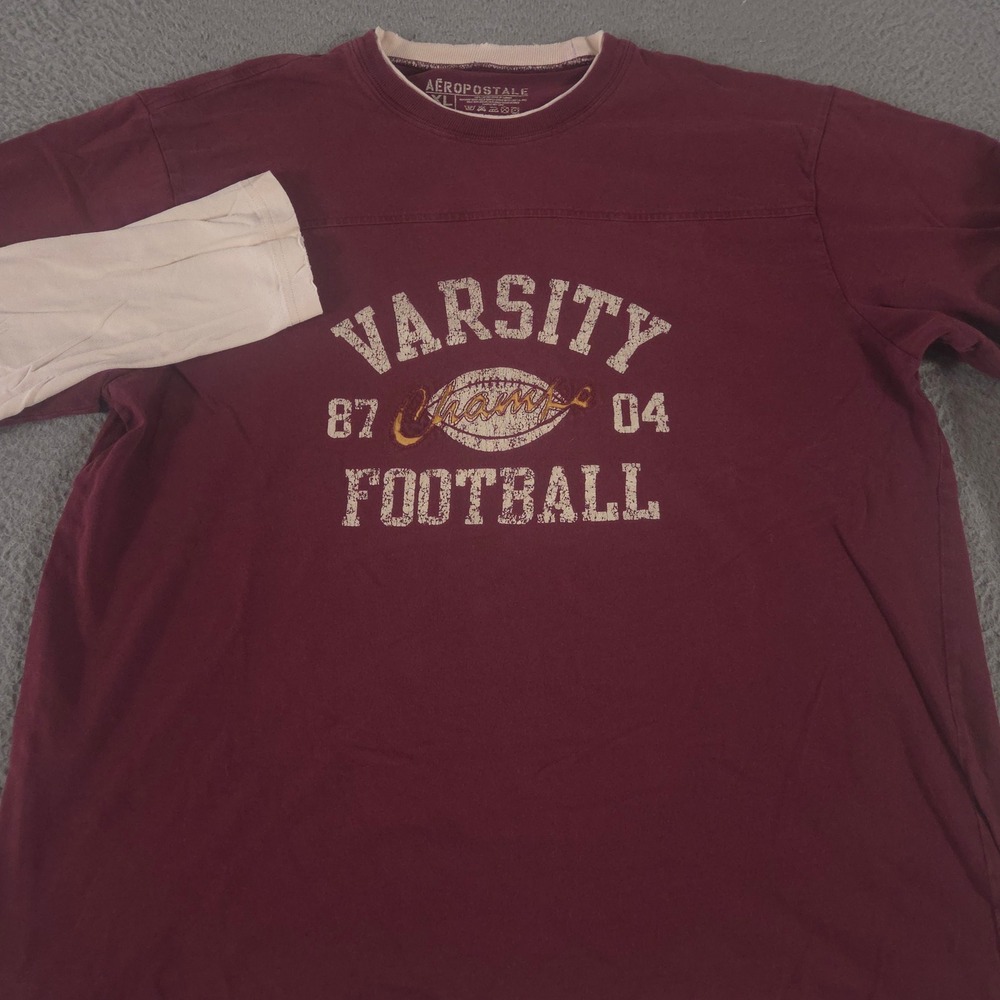 VINTAGE Aeropostale Shirt Mens XL Varsity Football Layered Graphic Cotton 00s